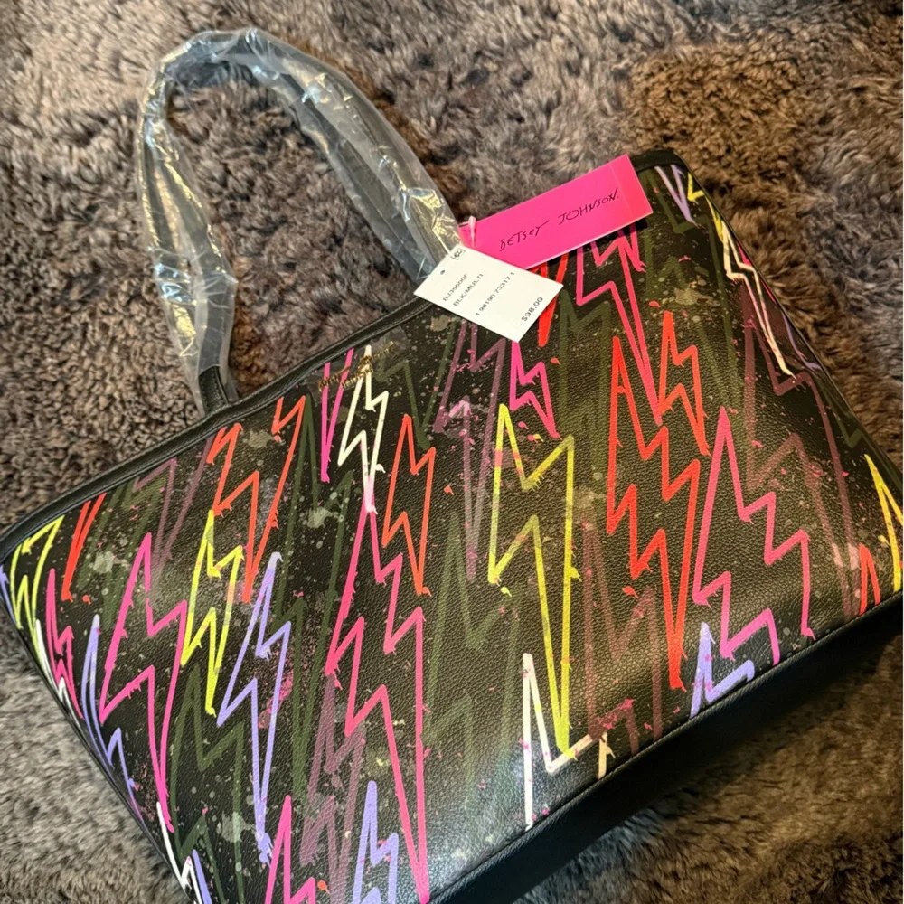 Betsey Johnson Black and Neon Lightning Tote - Picture 5 of 5